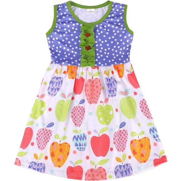 Toddler Girls Back‎ to School Apple Casual Summer Bottom Crew Neck Dress - Picture 1 of 4